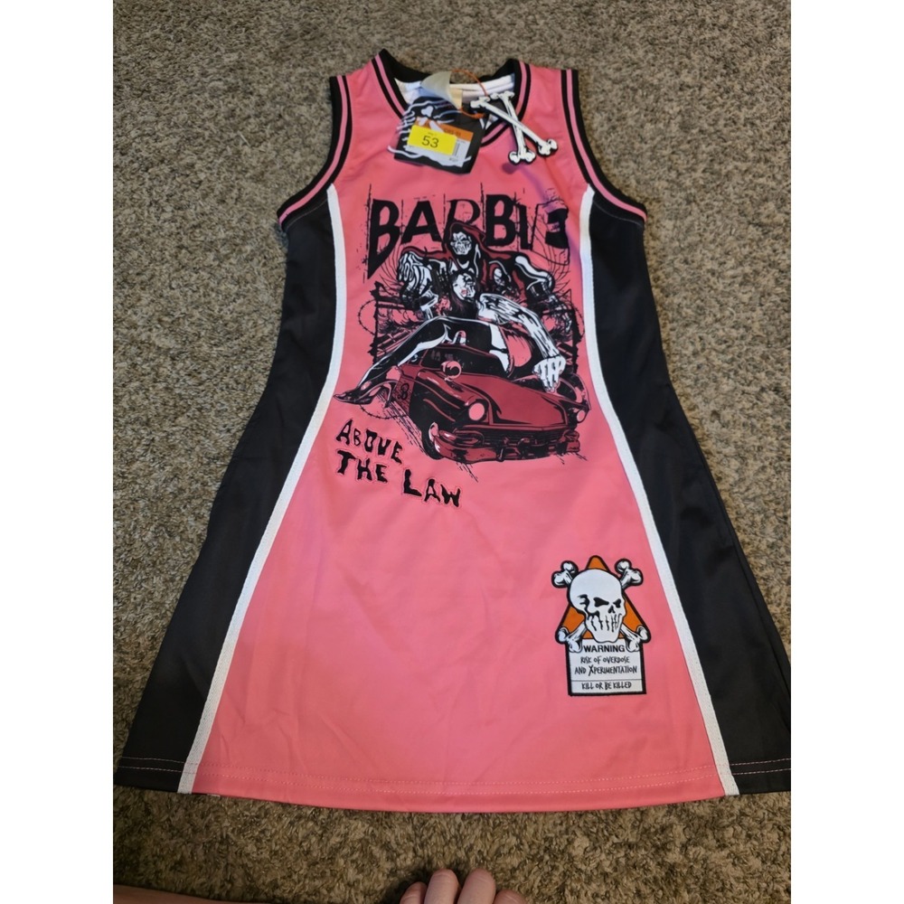 Y2K Barbie Above The Law Jersey Dress Pink Black Goth Punk XS NWT $125